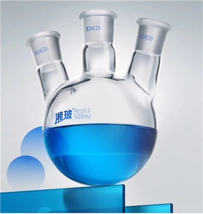 Frasco de ebullición de fondo redondo de tres cuellos de vidrio de borosilicato de laboratorio más vendido de BKMAM